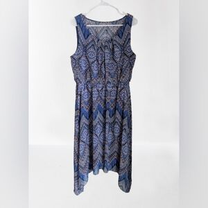 AB Studio Blue and Orange Paisley Midi Dress with Handkerchief Skirt- XL